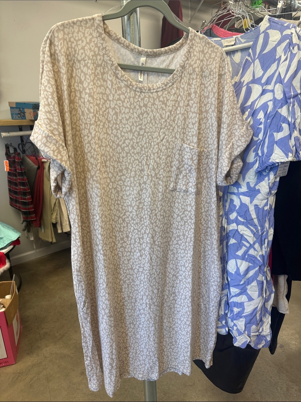 mine Beige and Cream Leopard Print Midi Dress